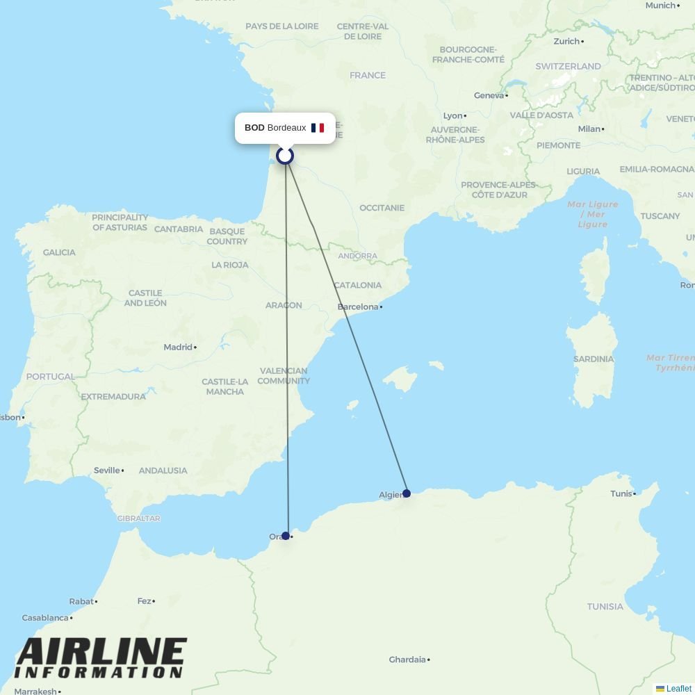 Air Algerie routes from BOD