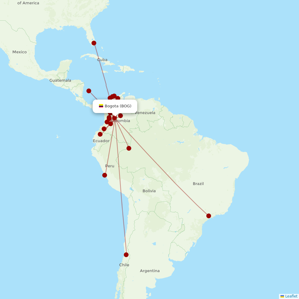 LATAM Airlines at BOG route map
