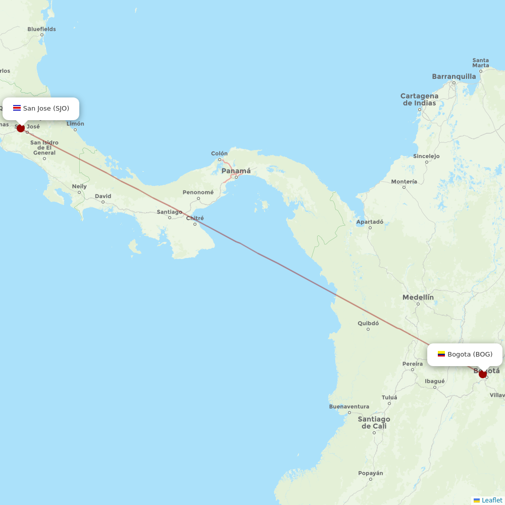 Volaris Costa Rica at BOG route map