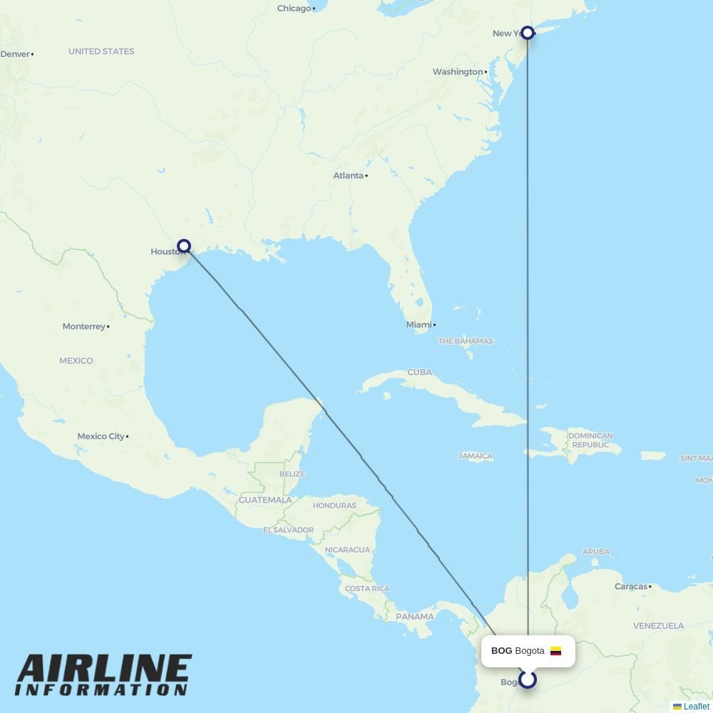 United routes from BOG