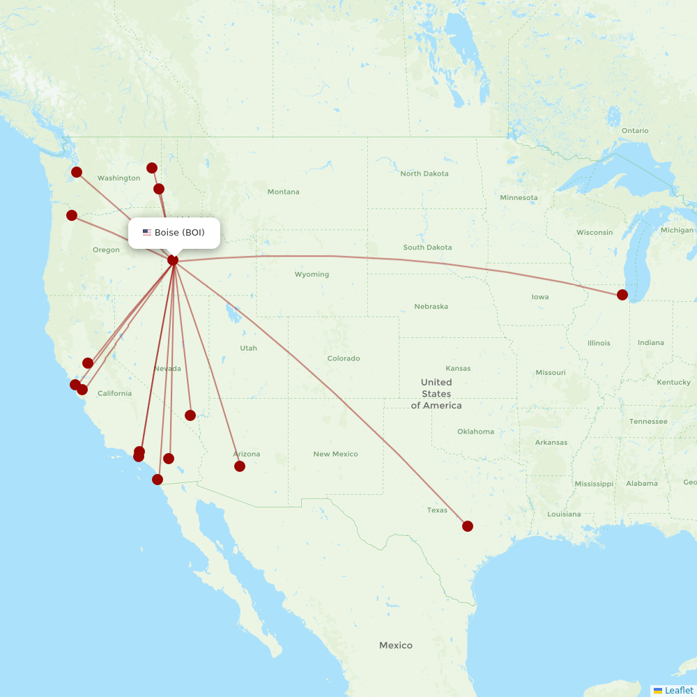 Alaska Airlines at BOI route map