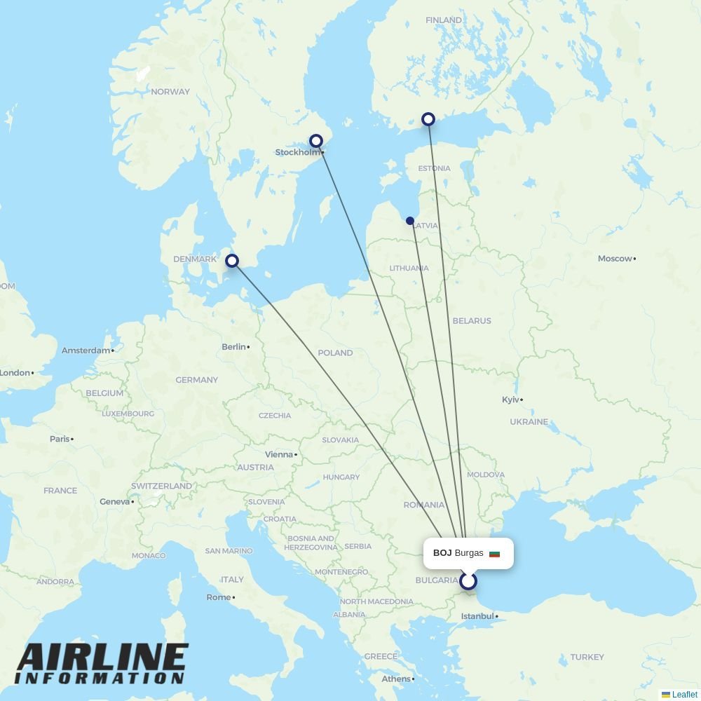 Norwegian Air Sweden routes from BOJ