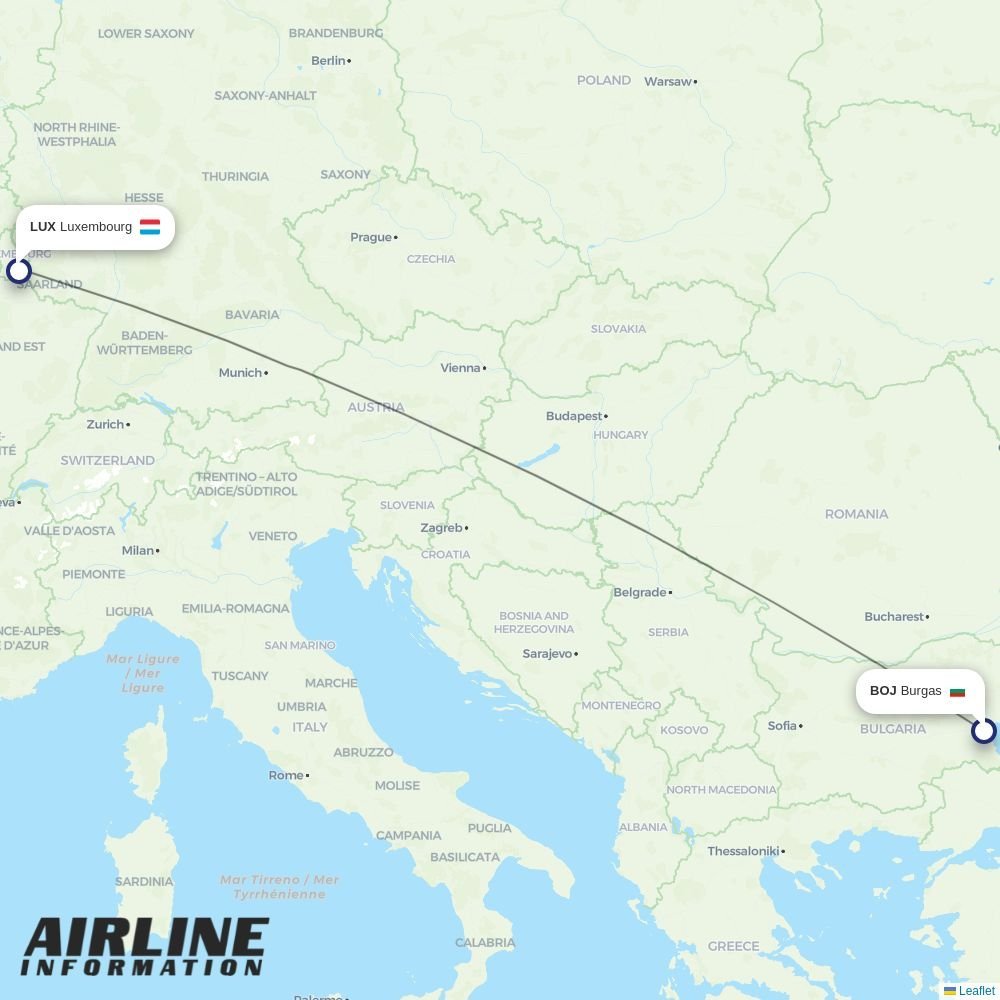 Luxair routes from BOJ