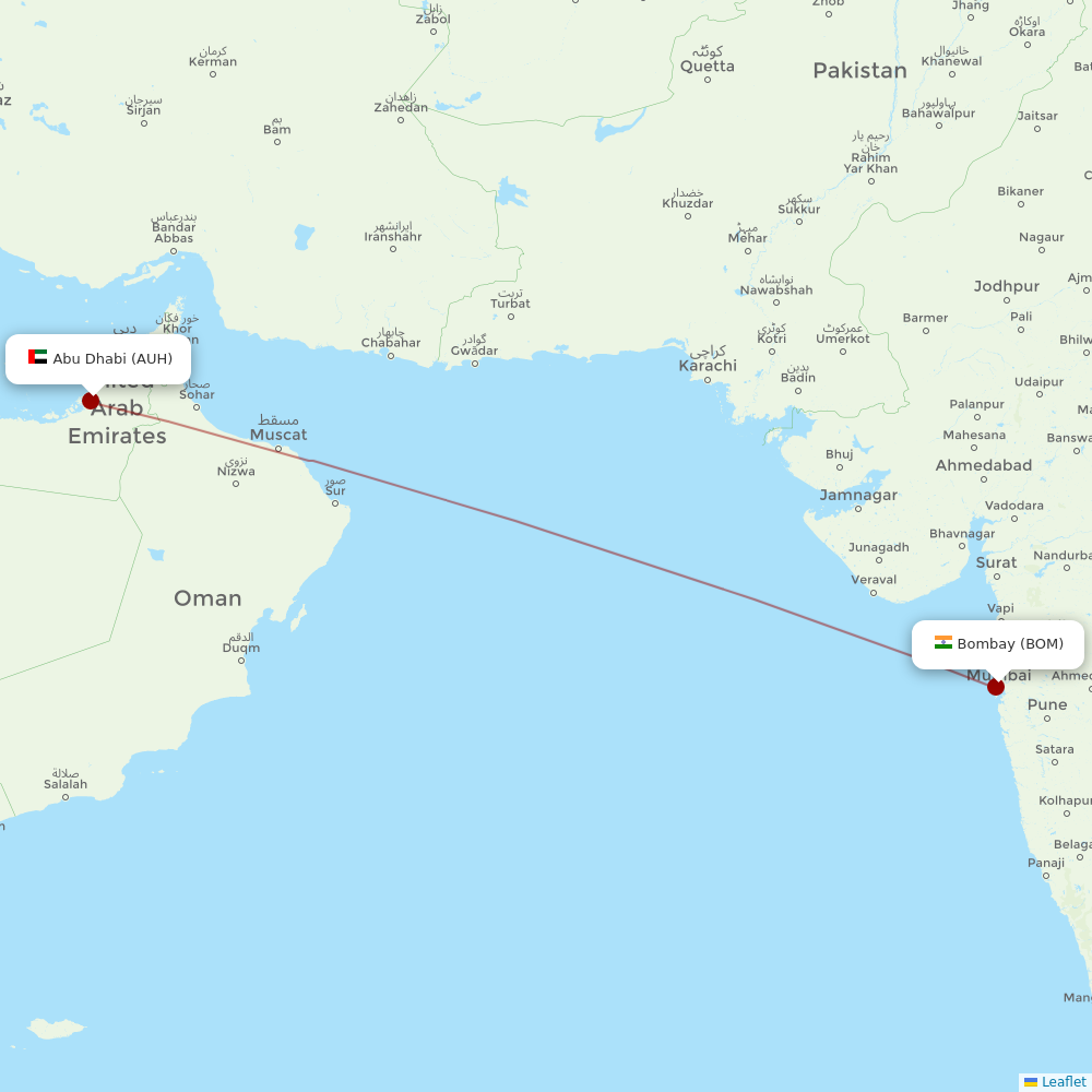 Etihad Airways at BOM route map
