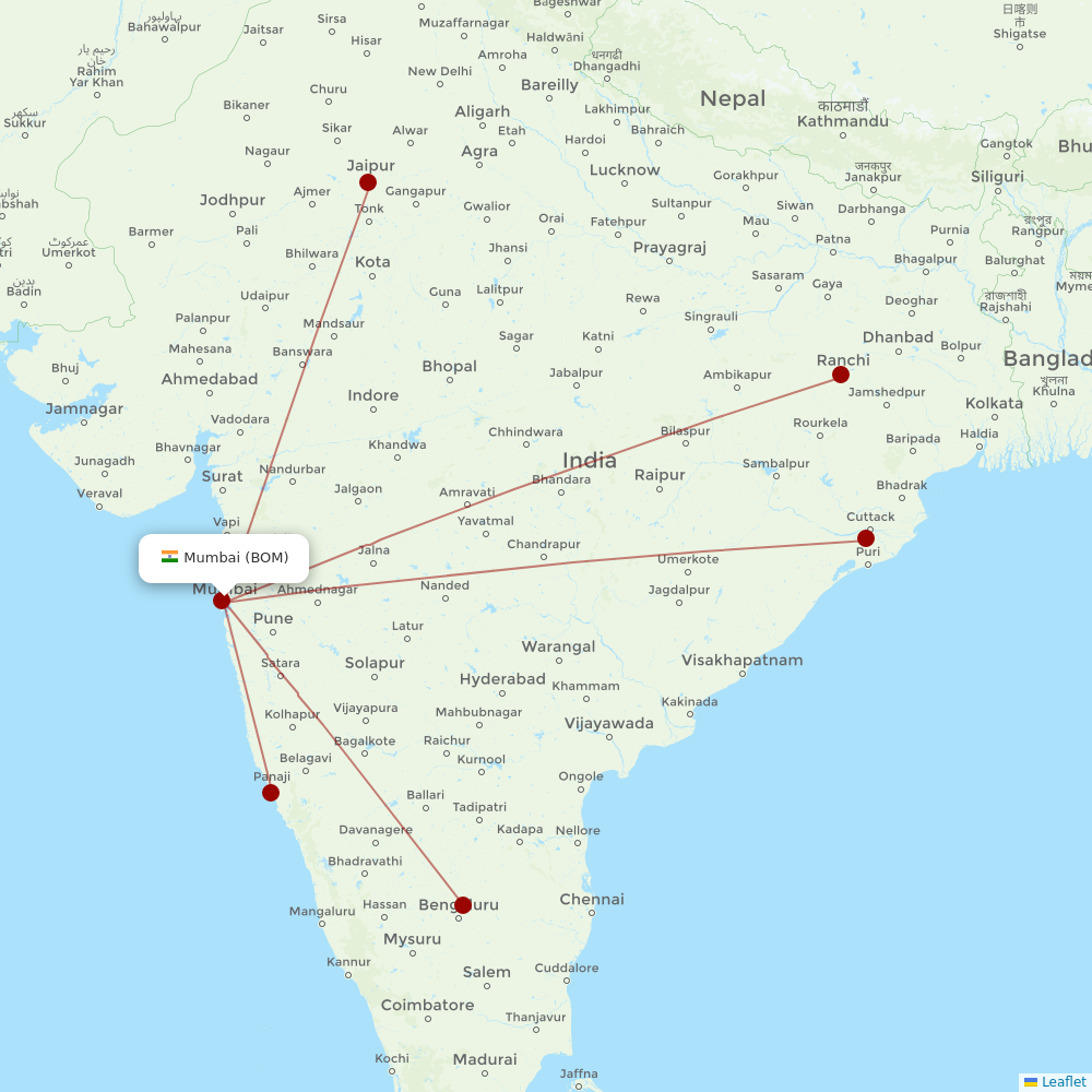 AirAsia India at BOM route map