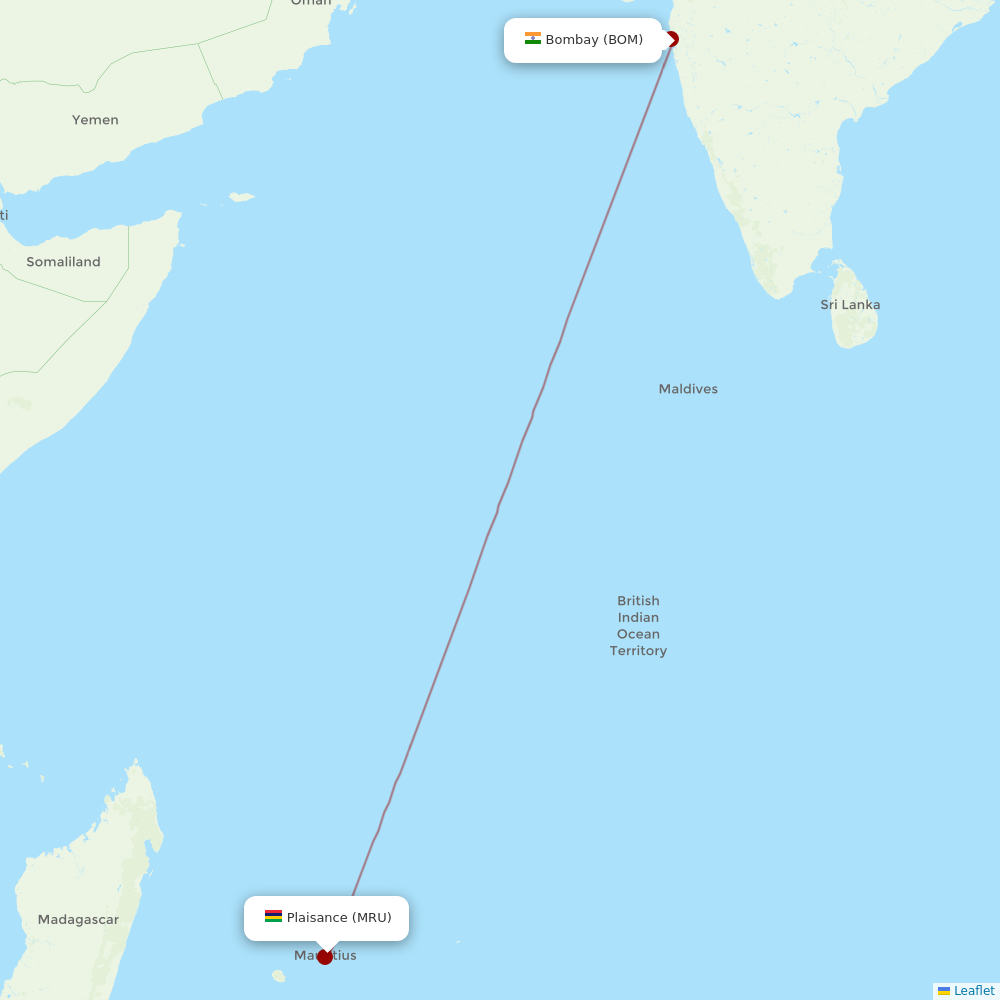 Air Mauritius at BOM route map