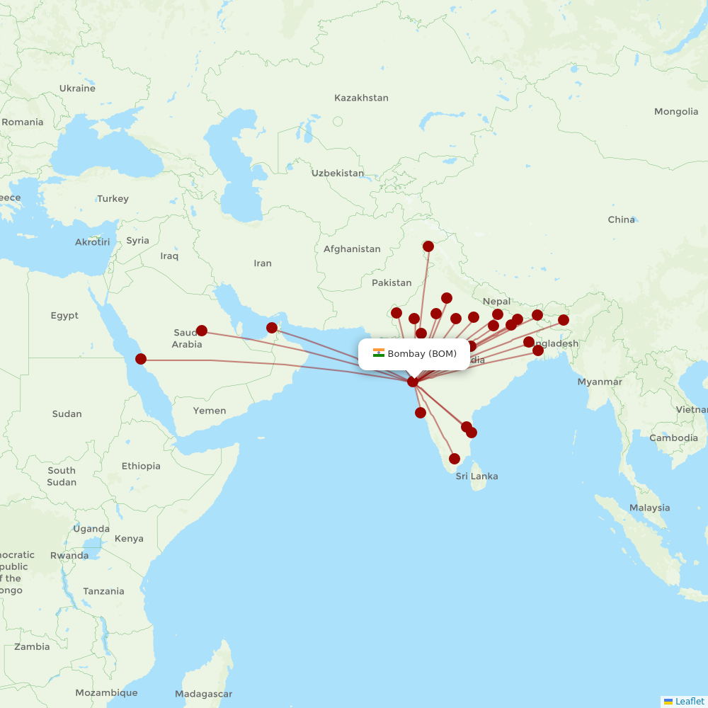 SpiceJet at BOM route map