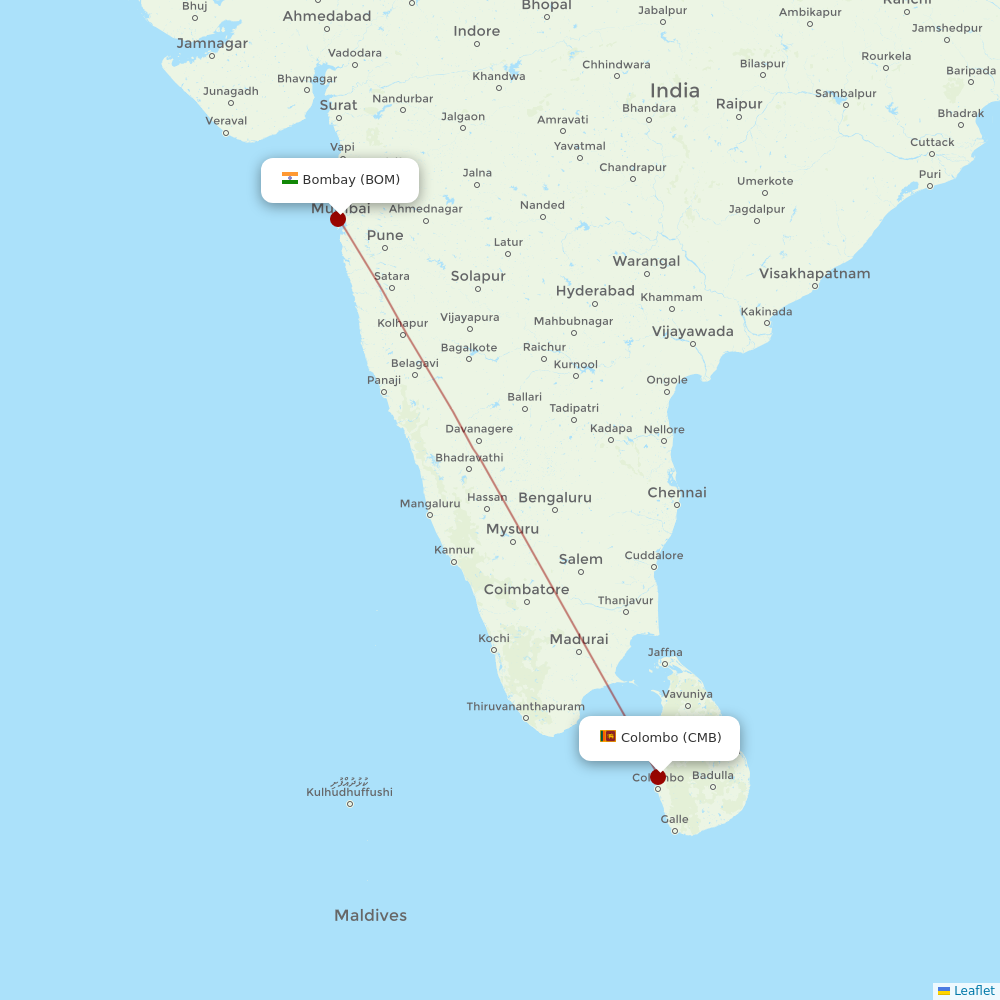 SriLankan Airlines at BOM route map