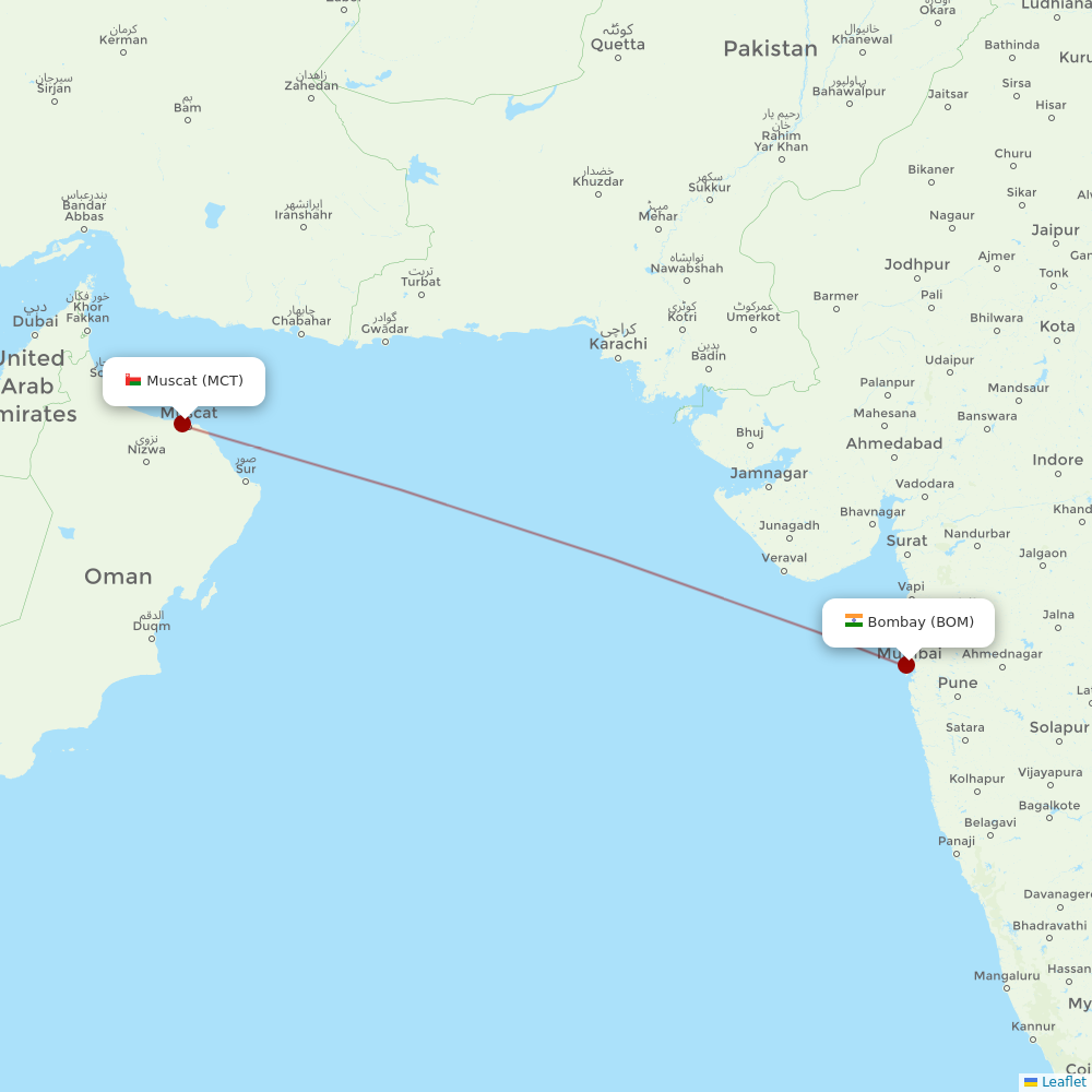 Oman Air at BOM route map