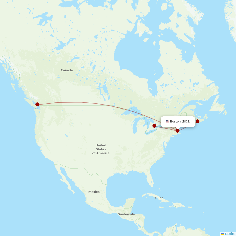 Air Canada at BOS route map