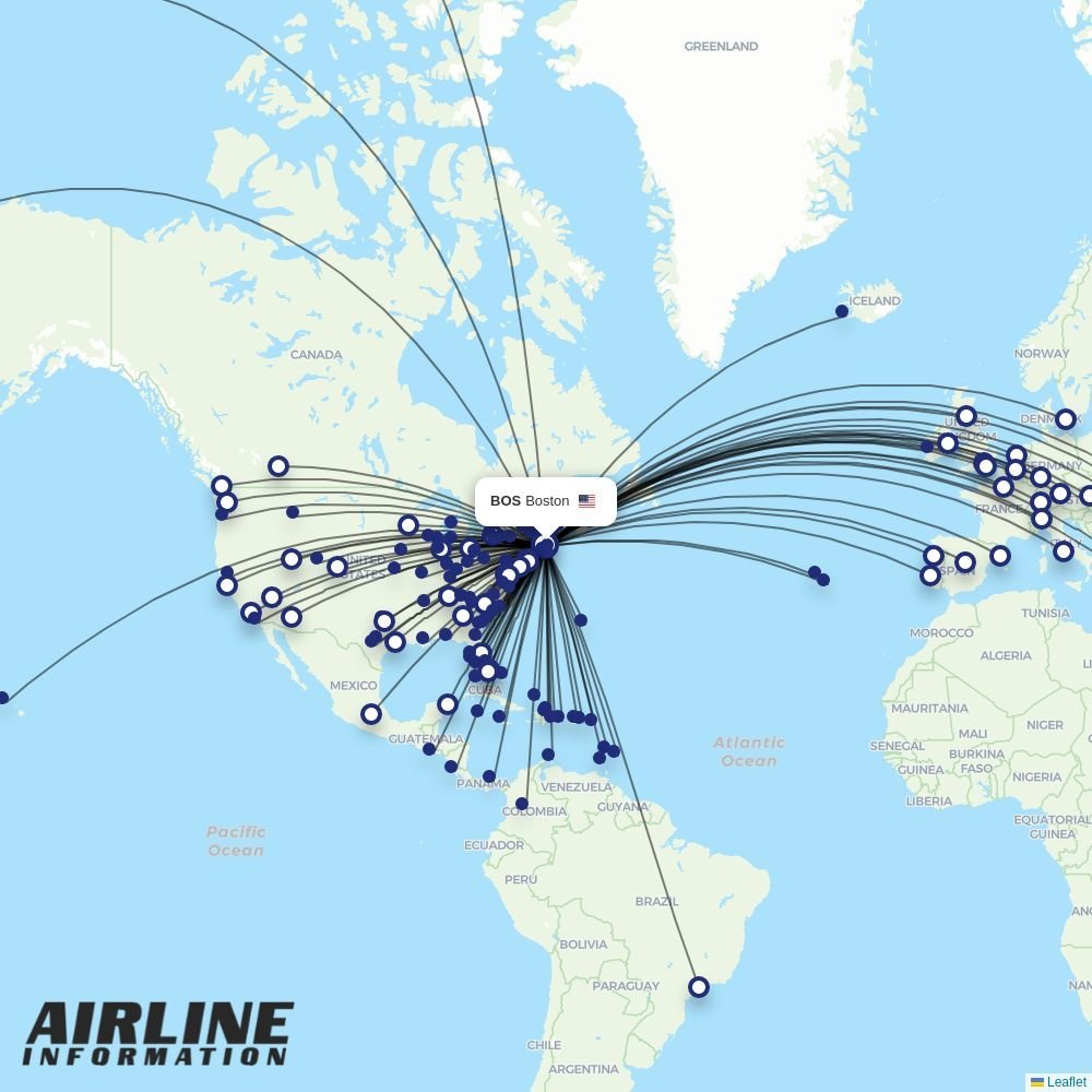 Delta routes from BOS