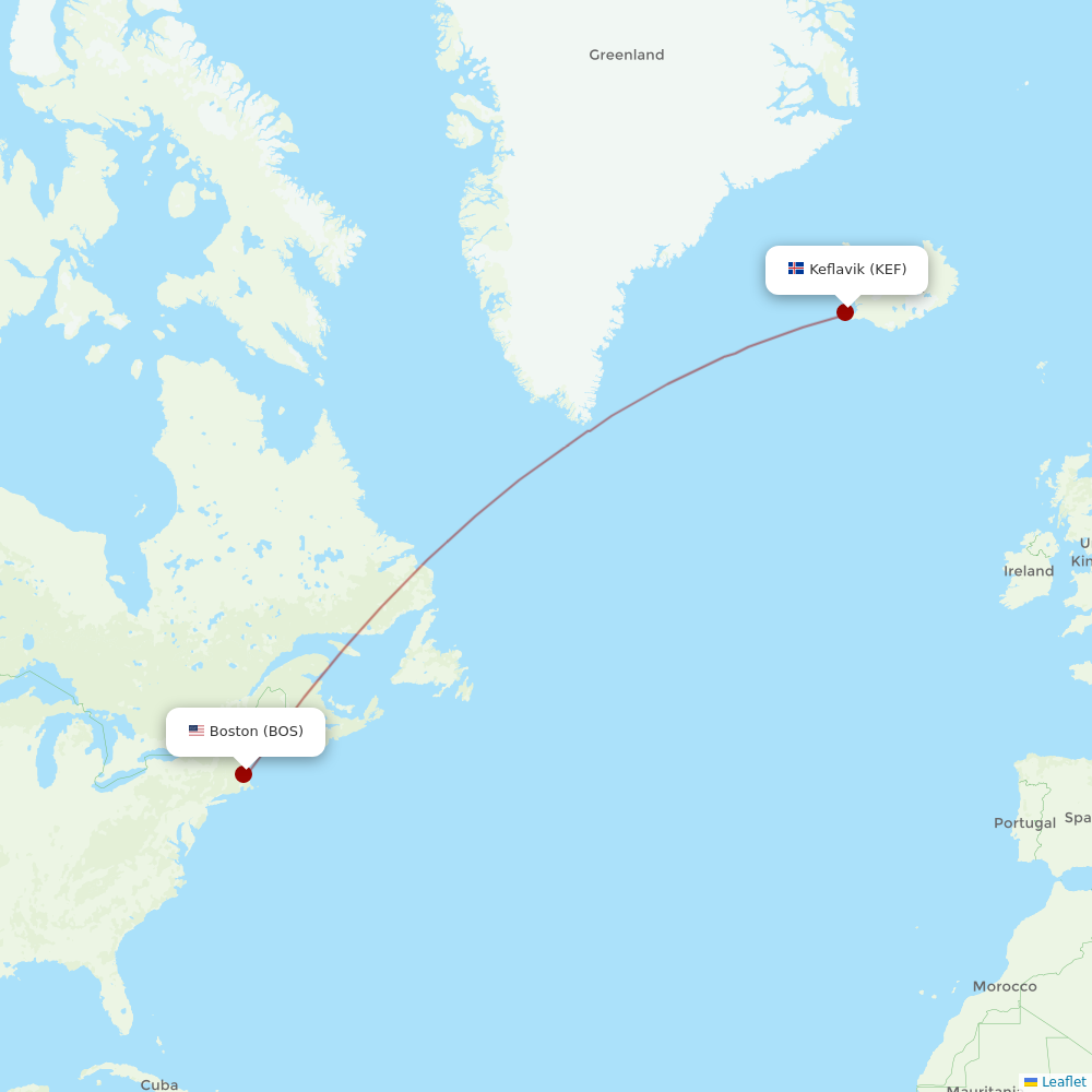 Icelandair at BOS route map