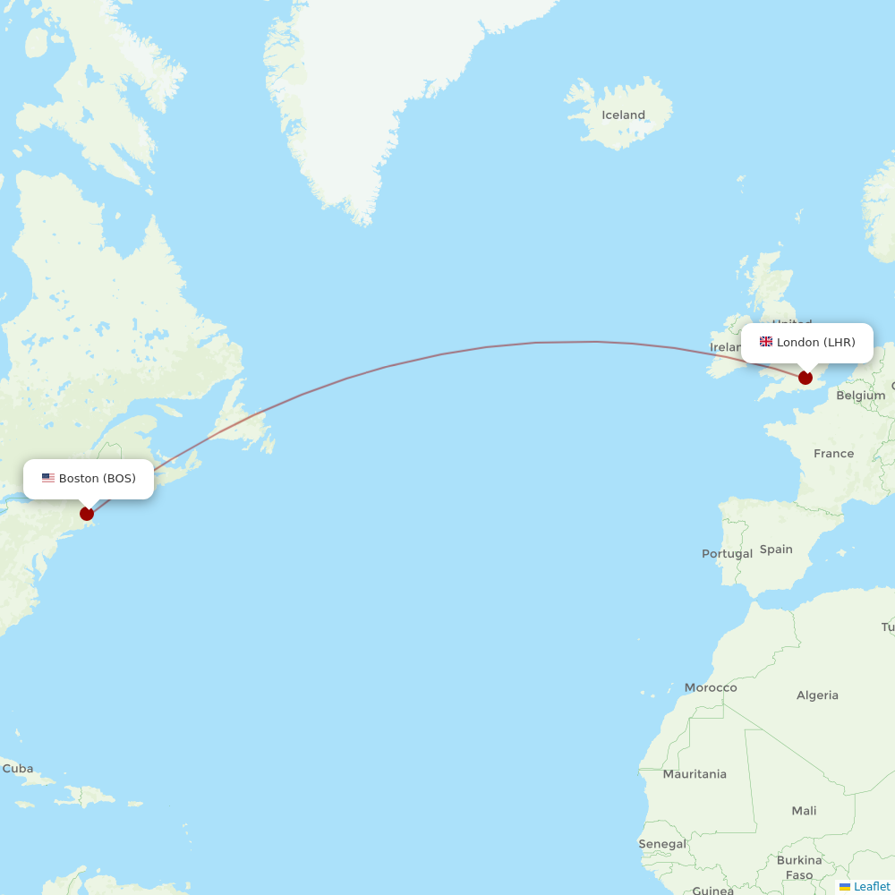 Virgin Atlantic at BOS route map