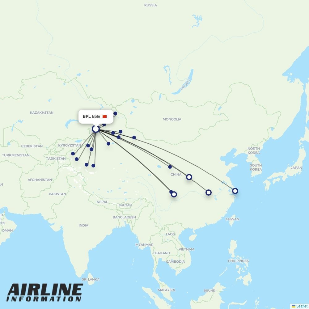 Urumqi Airlines routes from BPL