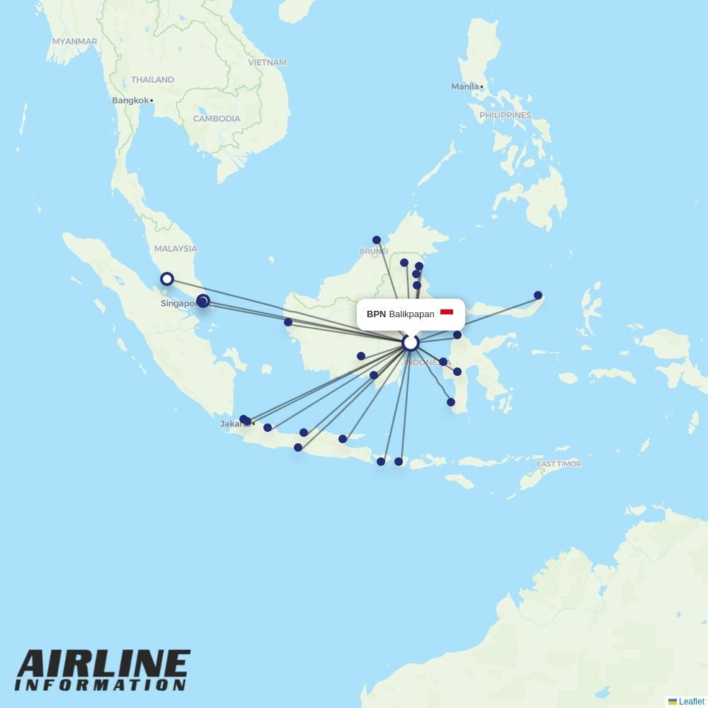 Pelita Air routes from BPN