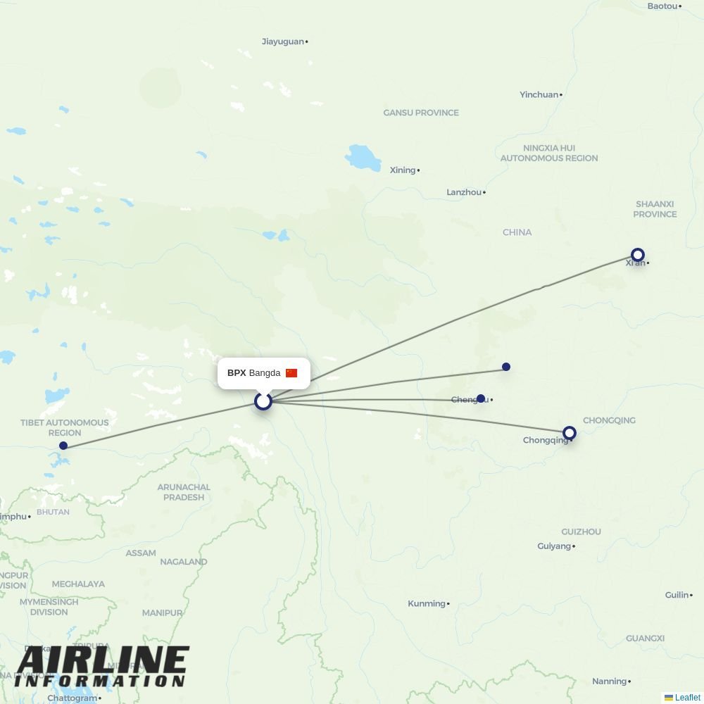 Tibet Airlines routes from BPX