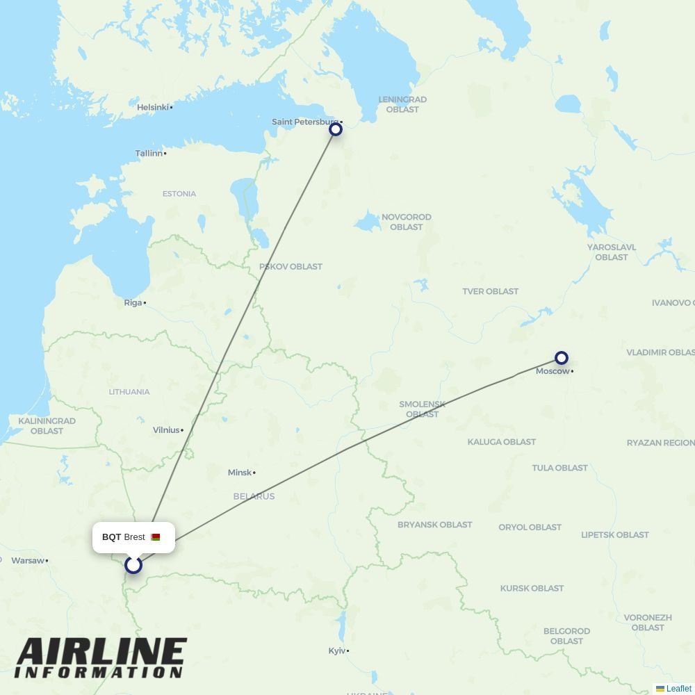 Belavia routes from BQT