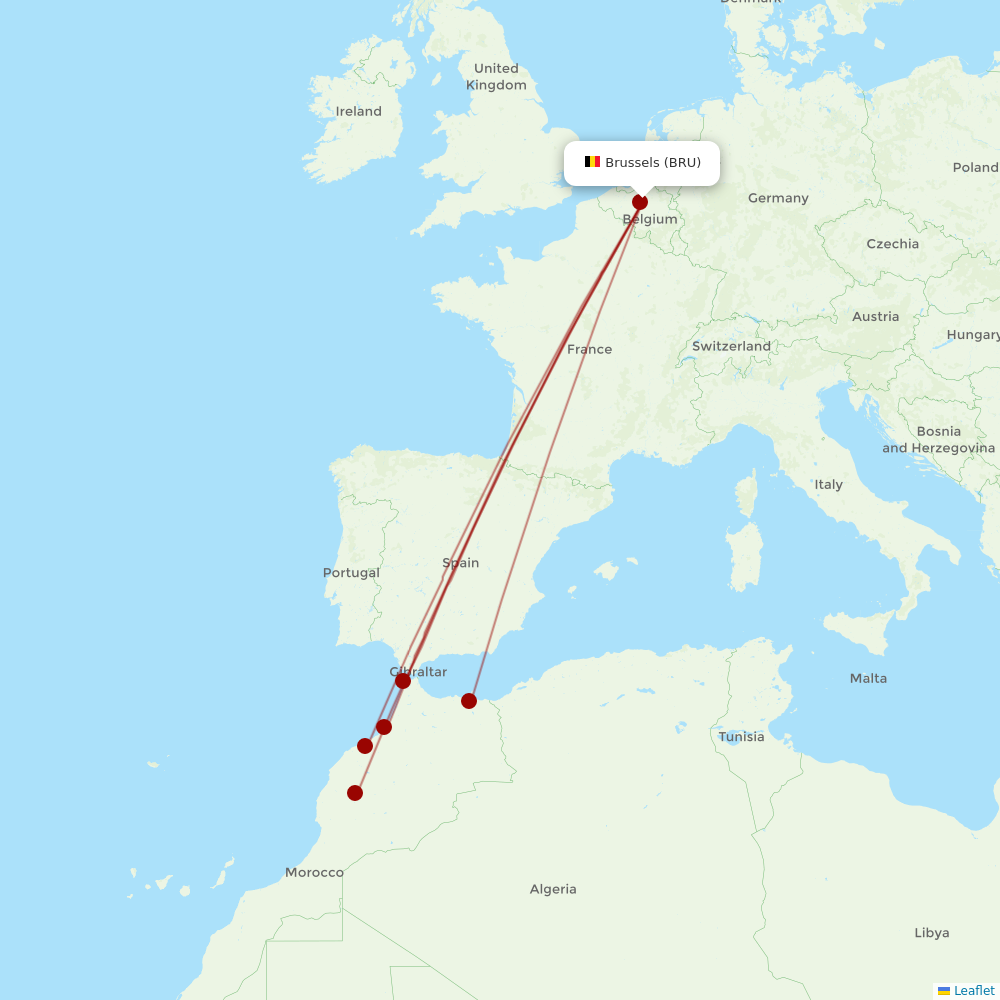 Royal Air Maroc at BRU route map