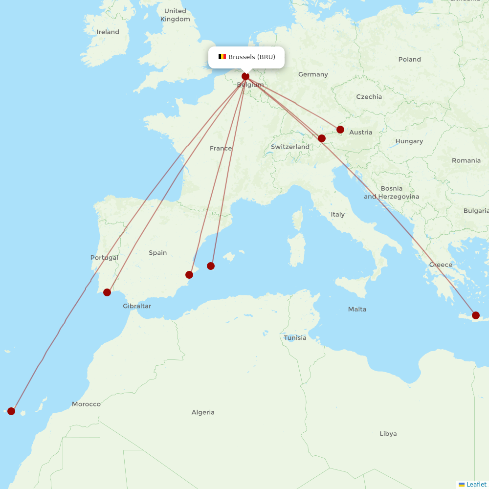 Transavia at BRU route map