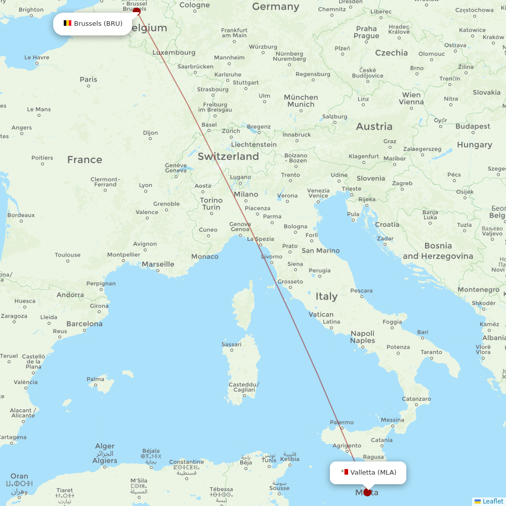 Air Malta at BRU route map