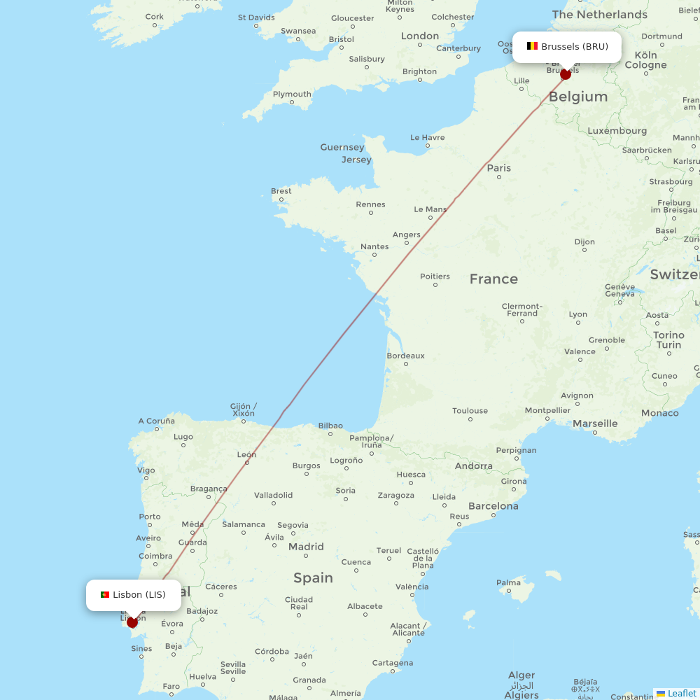 TAP Portugal at BRU route map