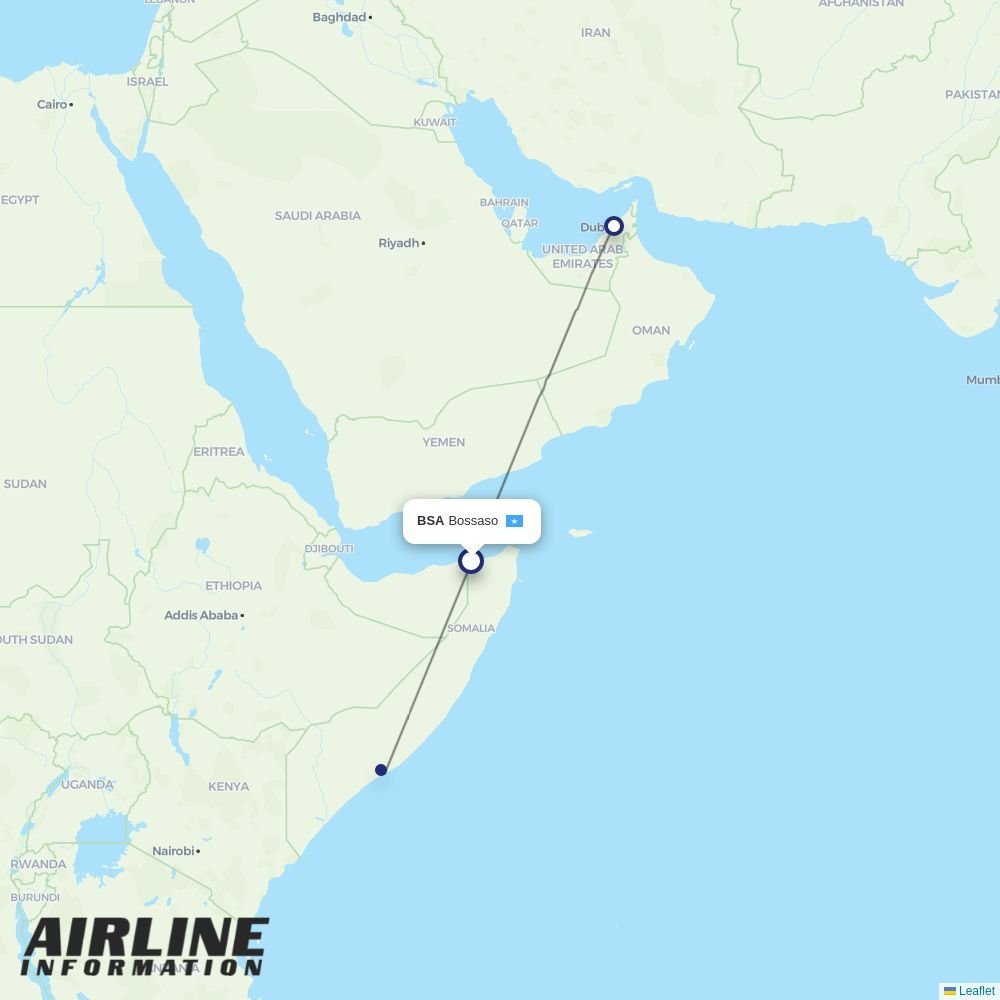 Daallo Airlines routes from BSA