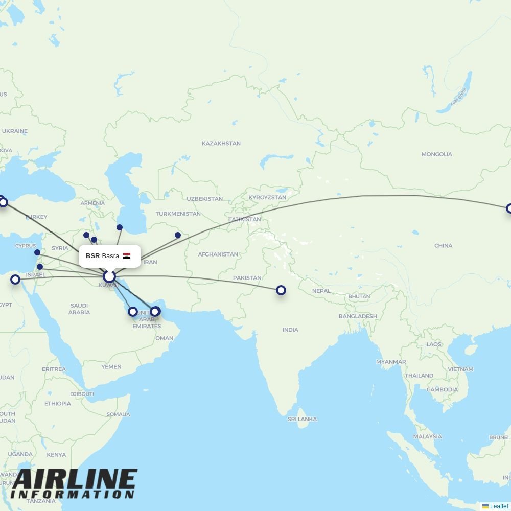 Iraqi Airways routes from BSR