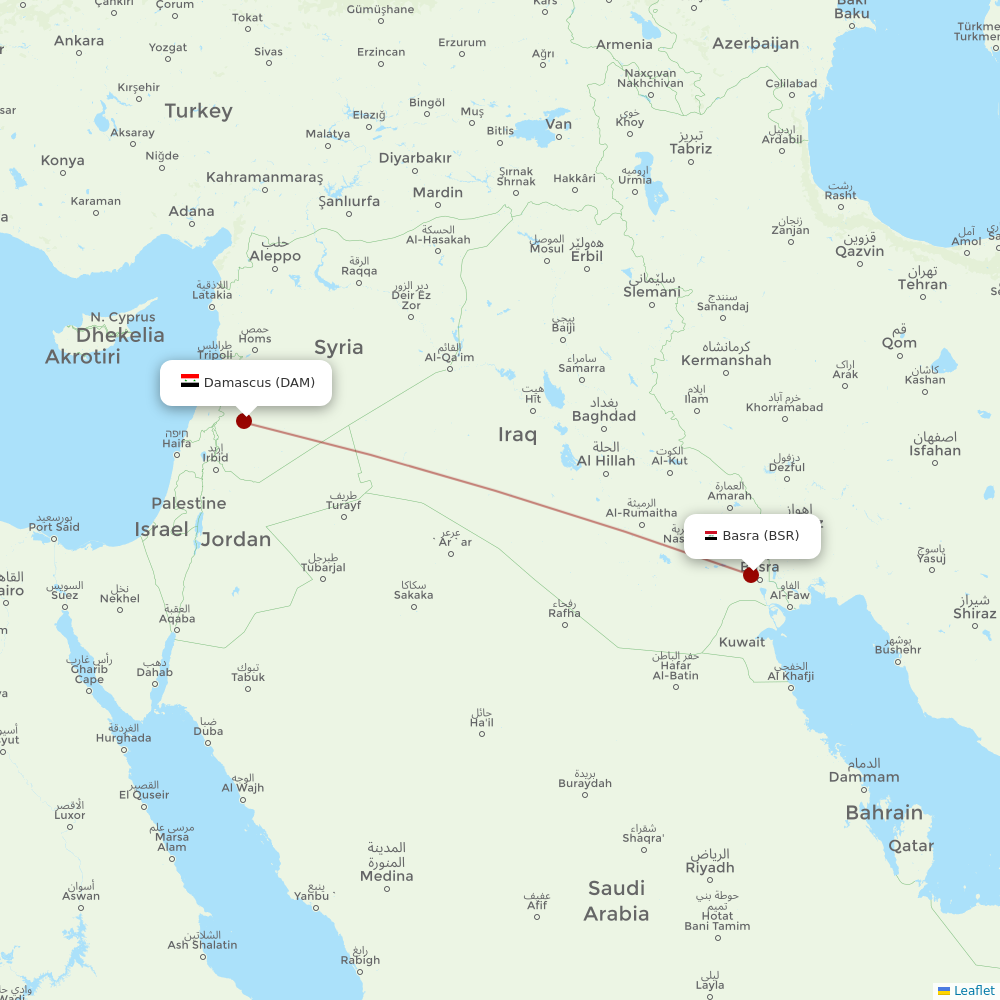 Fly Baghdad at BSR route map