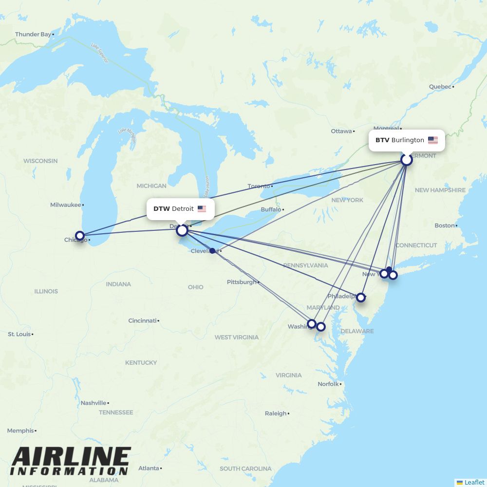 Airlines with flights from Burlington to Detroit (BTV to DTW) | Airline ...