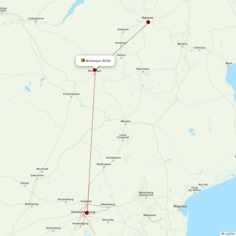 Fastjet at BUQ route map