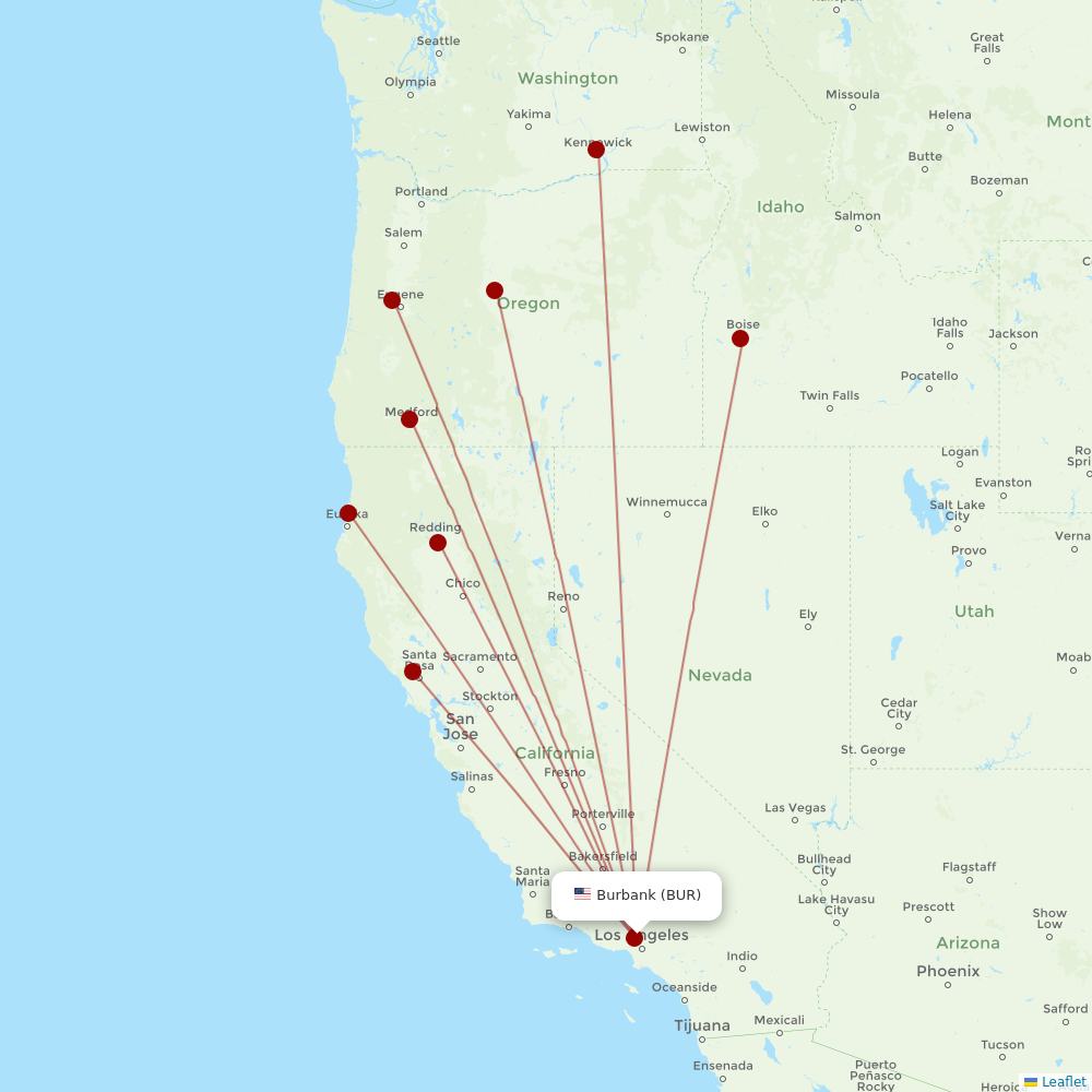 Xtra Airways at BUR route map