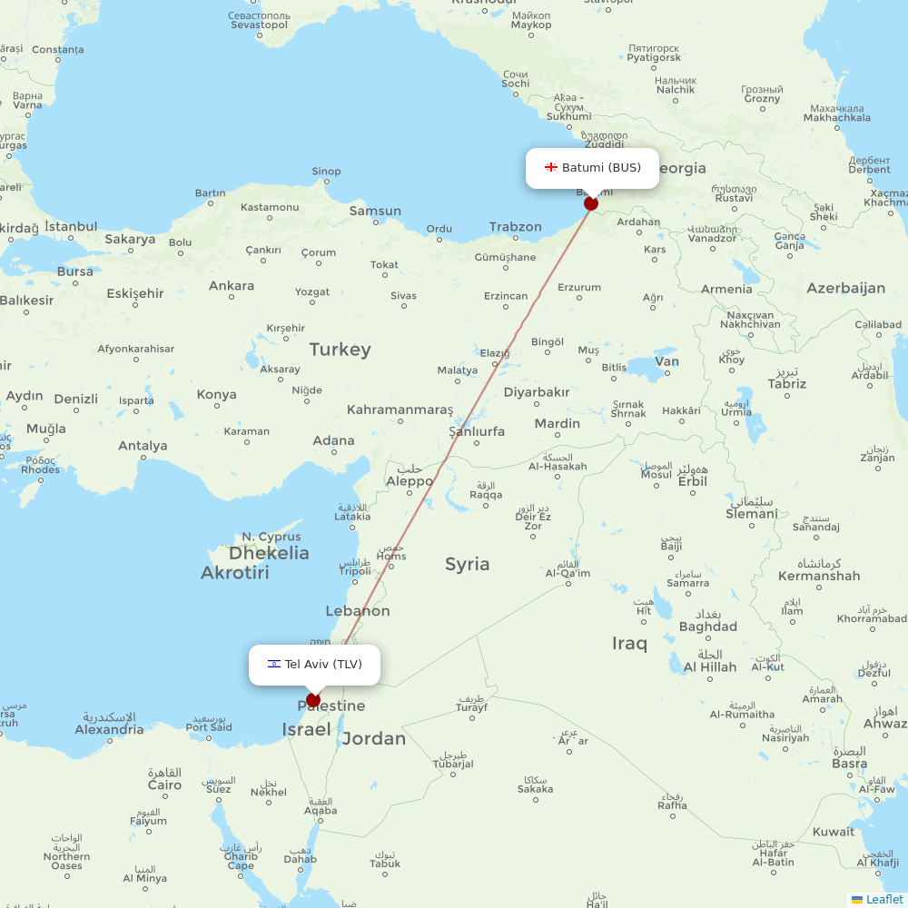 Arkia Israeli Airlines at BUS route map