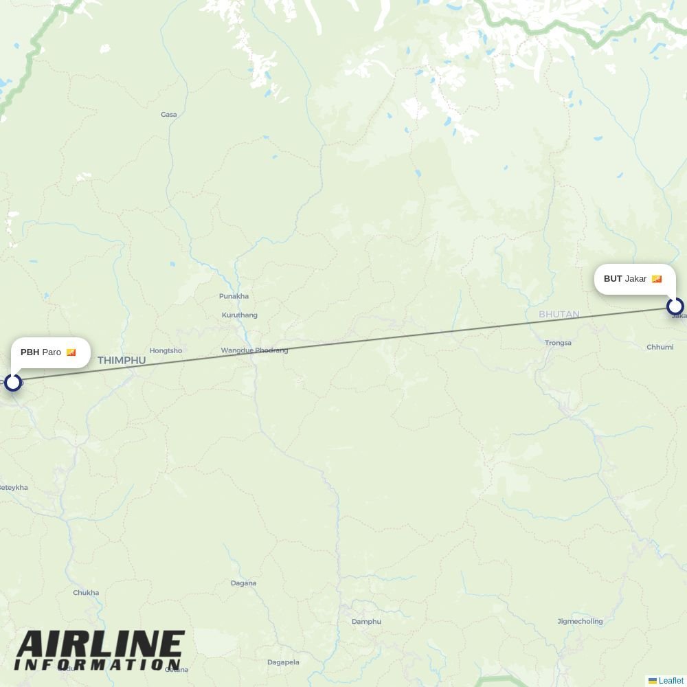 Drukair routes from BUT