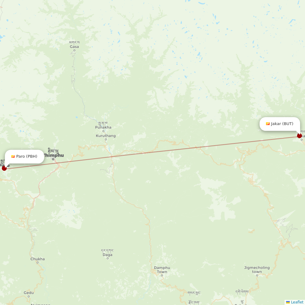 Drukair at BUT route map