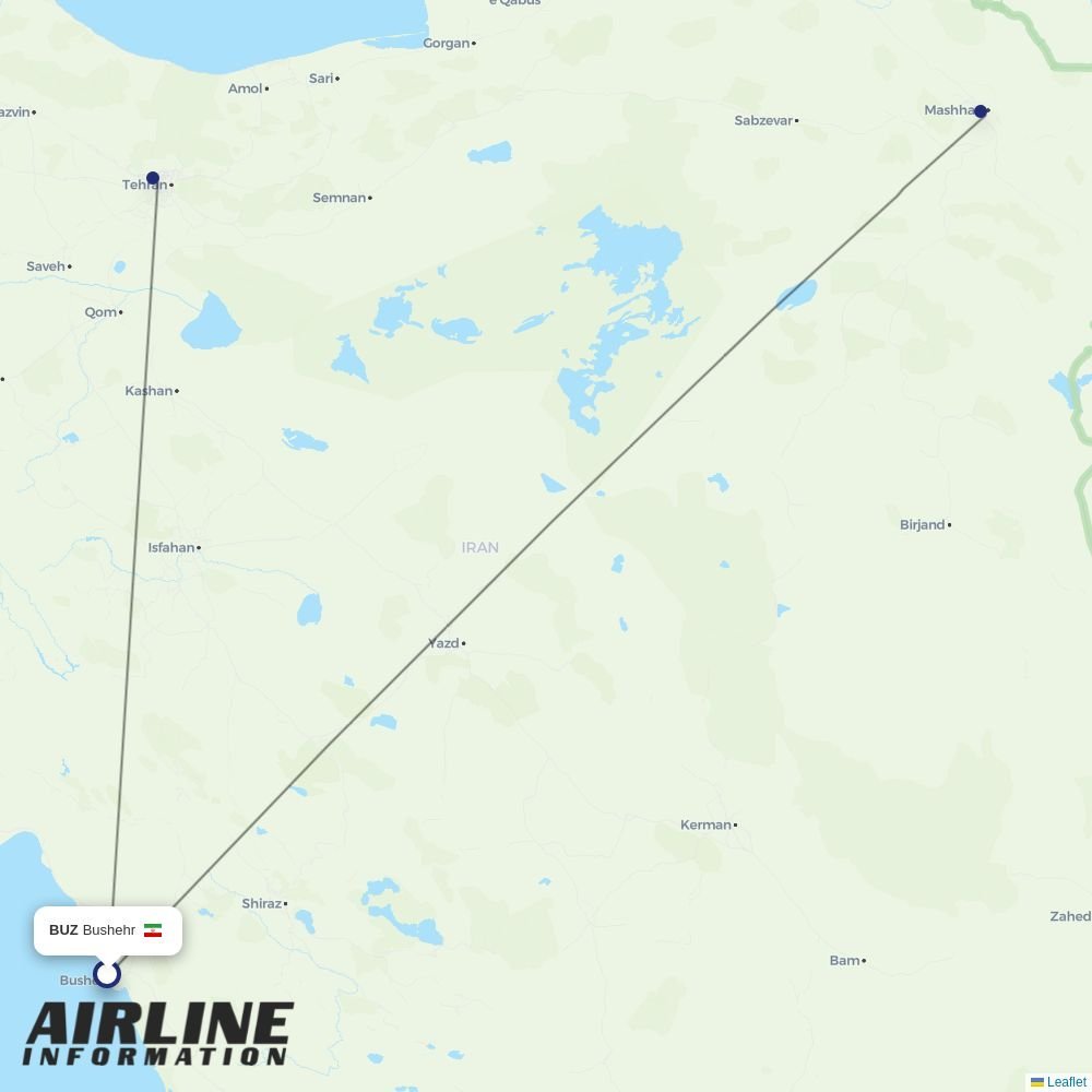 Iran Airtour routes from BUZ