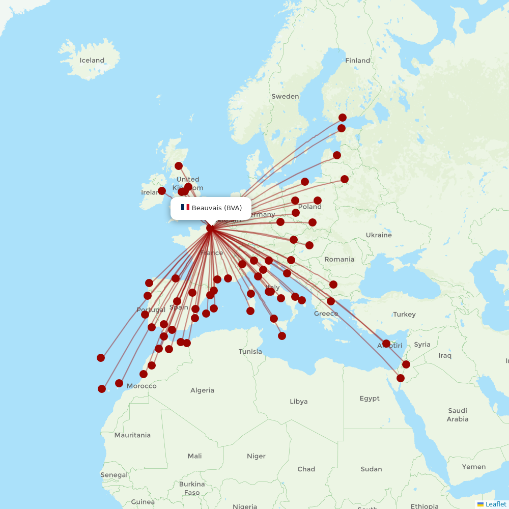 Ryanair at BVA route map