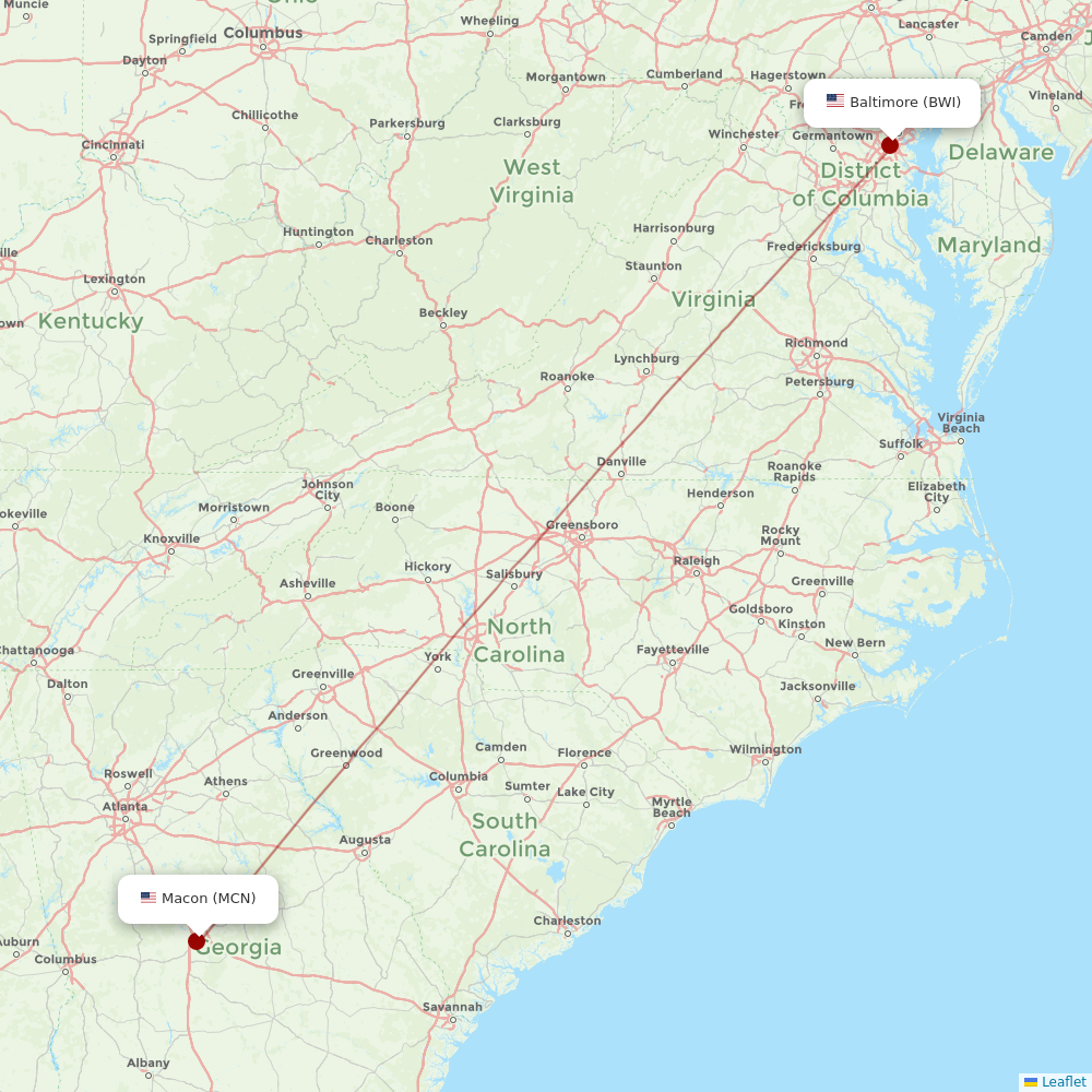 Contour Aviation at BWI route map