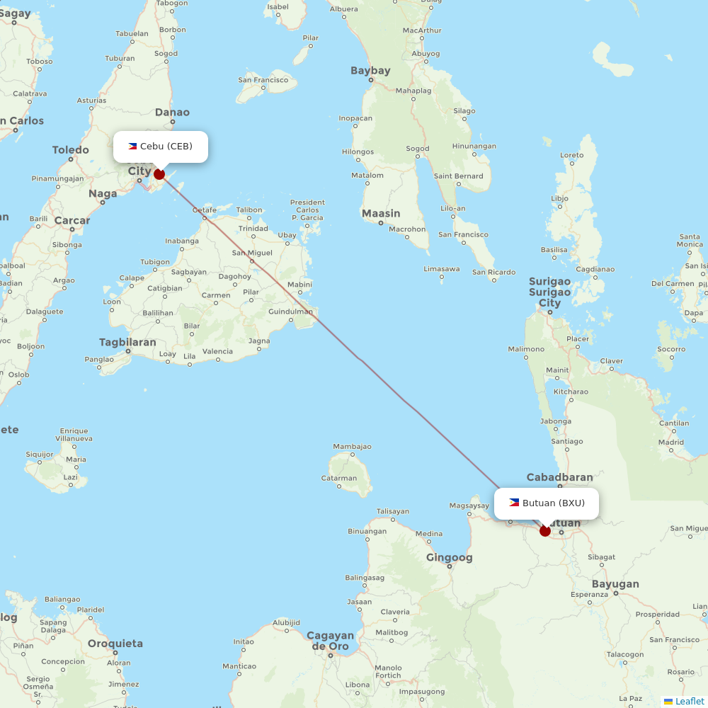 Cebgo at BXU route map