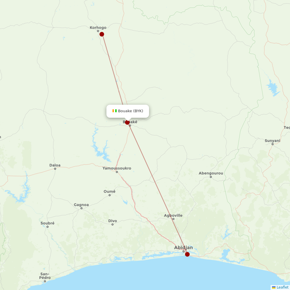 Air Cote D'Ivoire at BYK route map