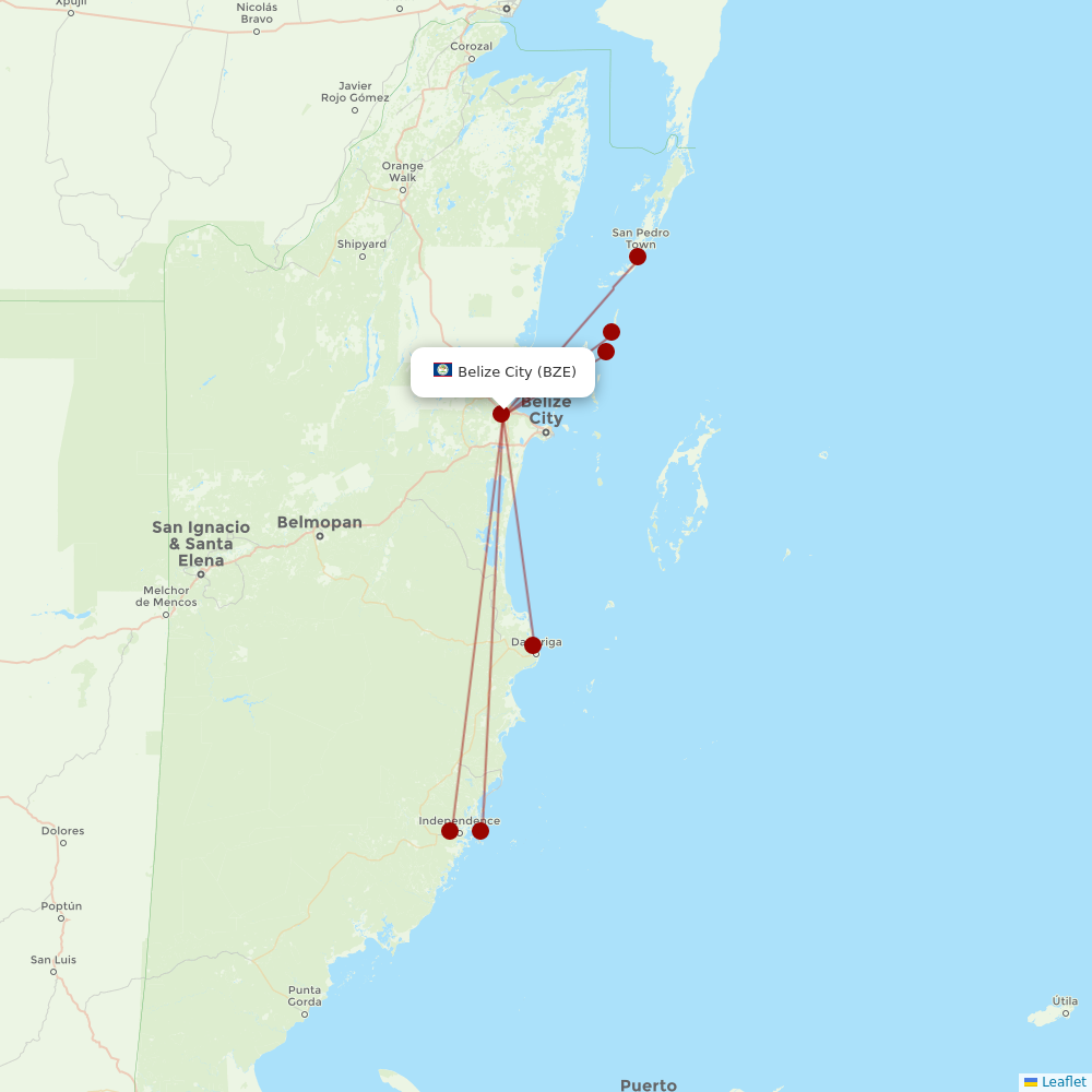 Maya Island Air at BZE route map