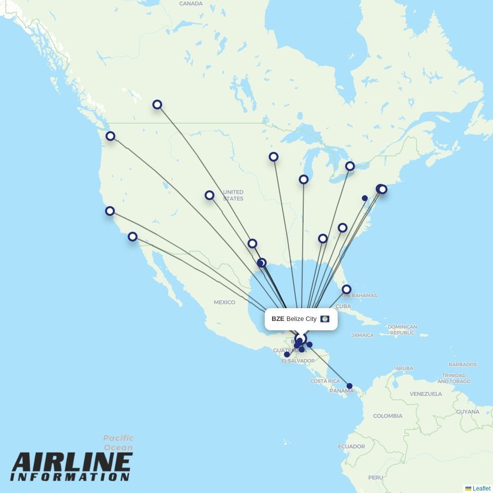 Tropic Air routes from BZE