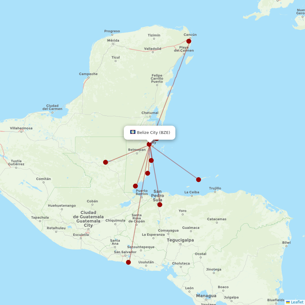 Tropic Air at BZE route map