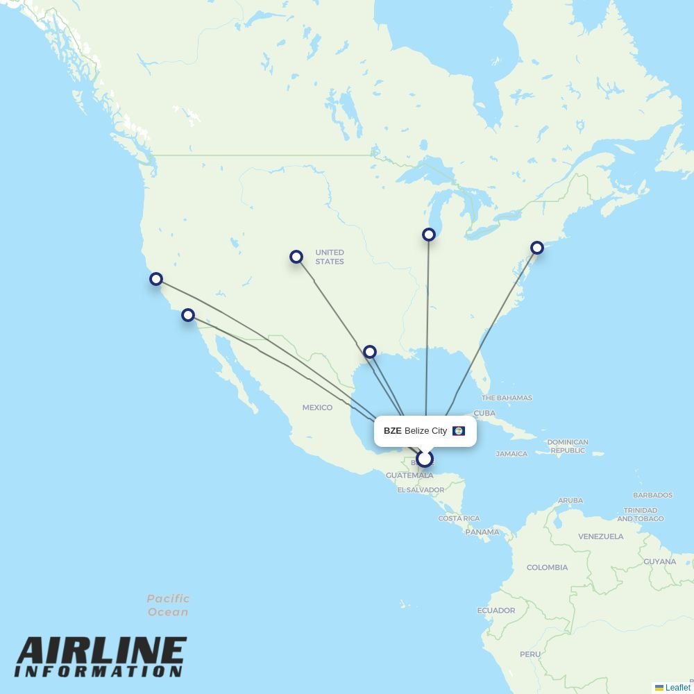 United routes from BZE