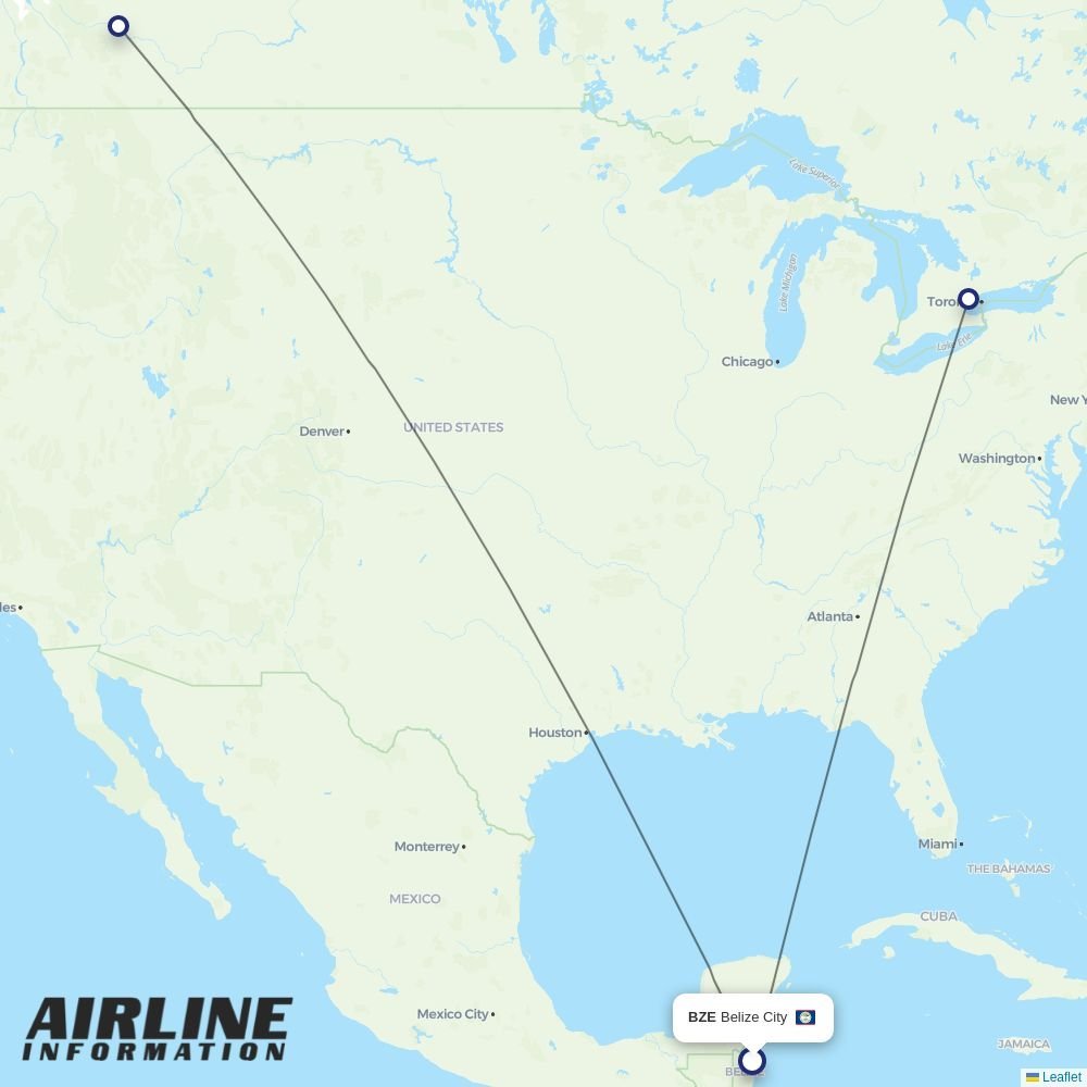 WestJet routes from BZE