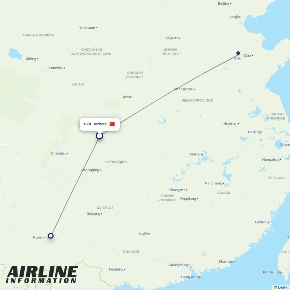 Sichuan Airlines routes from BZX
