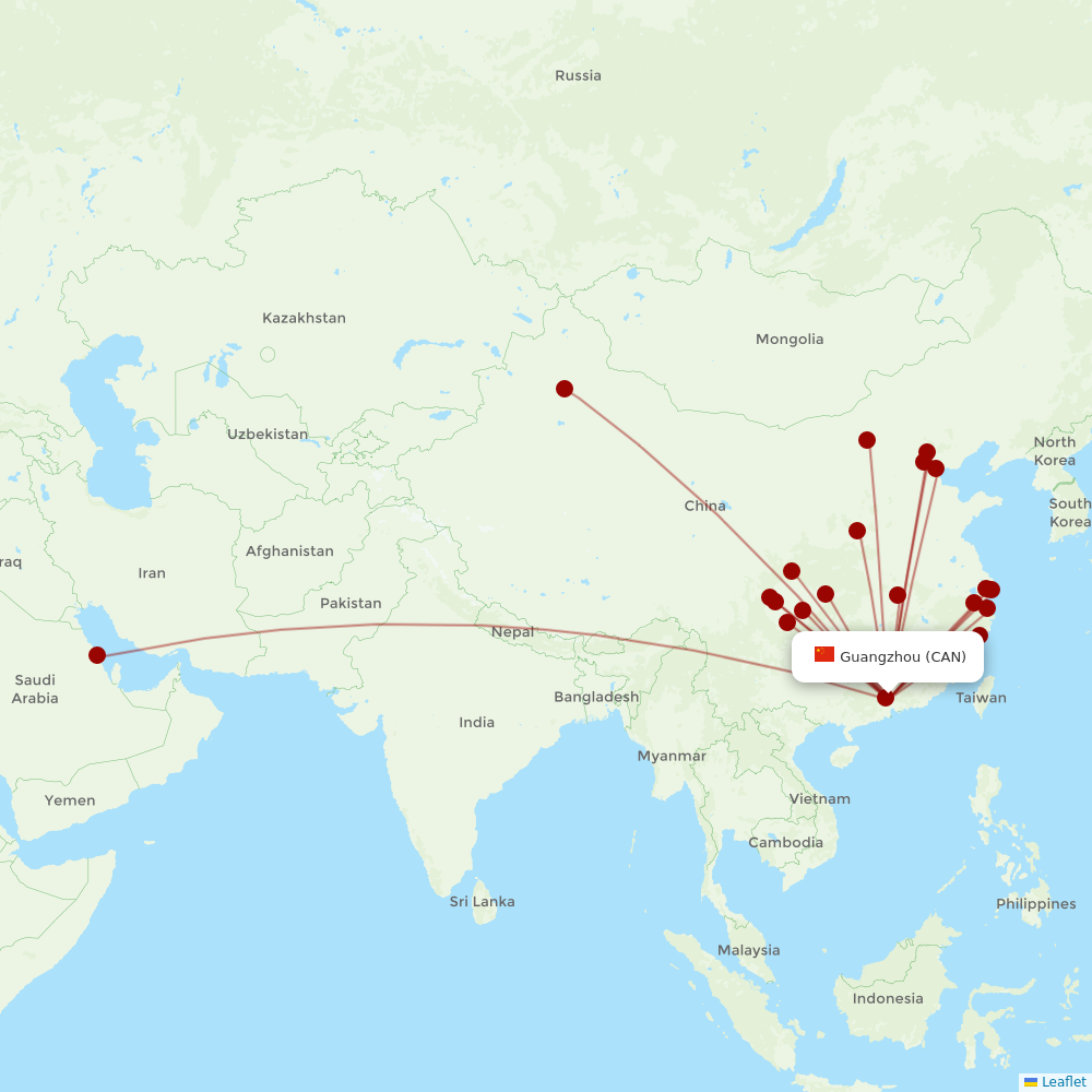 Air China at CAN route map