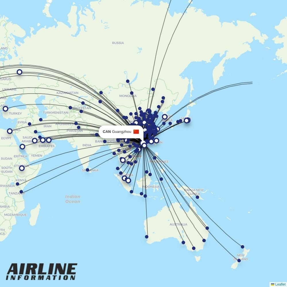Hainan Airlines routes from CAN
