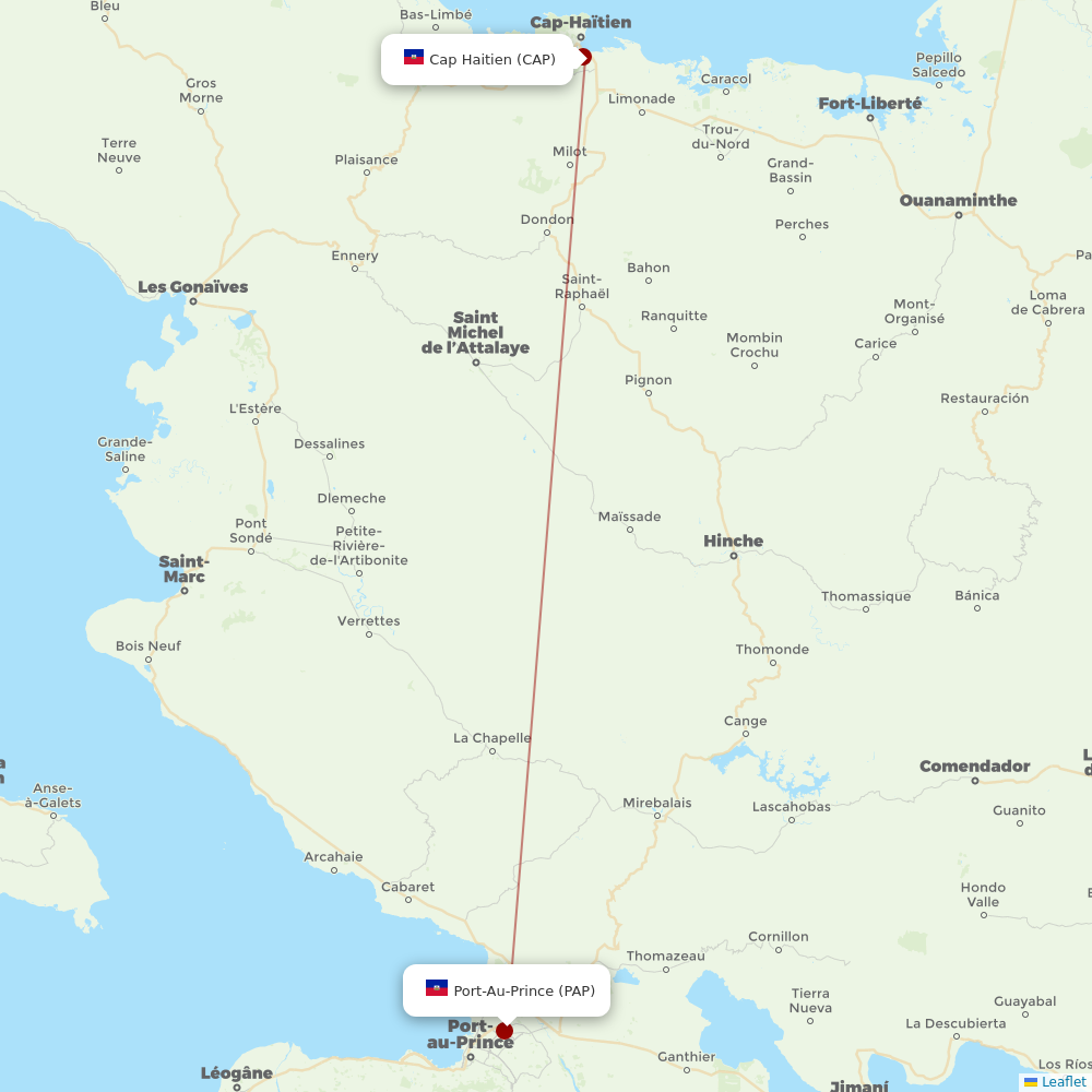 Sunrise Airways at CAP route map