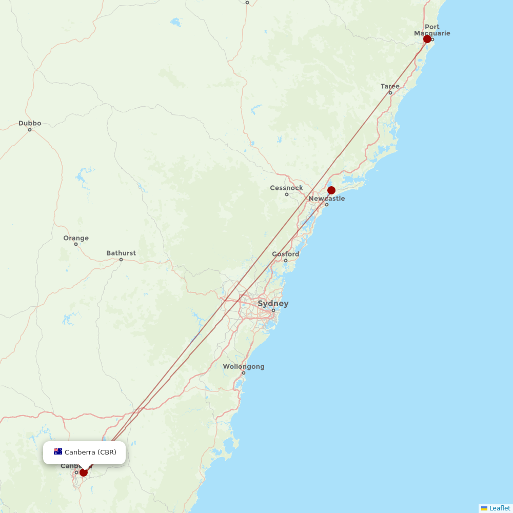 FlyPelican at CBR route map