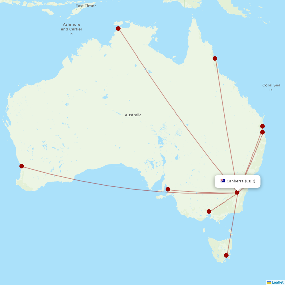 Qantas at CBR route map